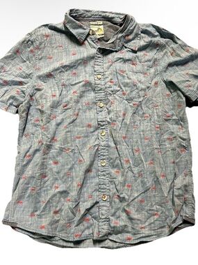 Men’s Fat Face Blue Short Sleeve Button Down Shirt Crabs Size XL